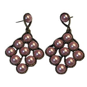 Women's Chandelier Stud Earrings Pearl Stone Drop Fashion Accessories Pink